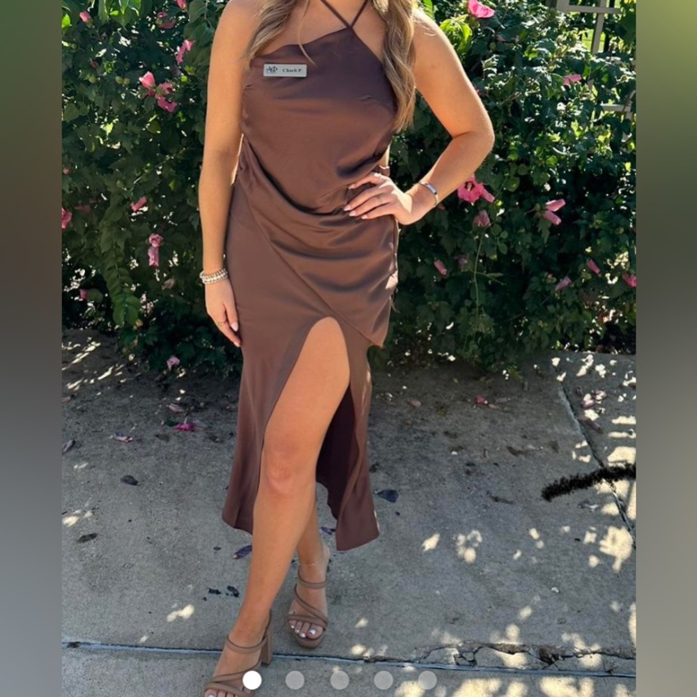 ASOS brown satin midi dress